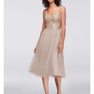 David’s Bridal Lace Tulle Bridesmaid Dress Beige